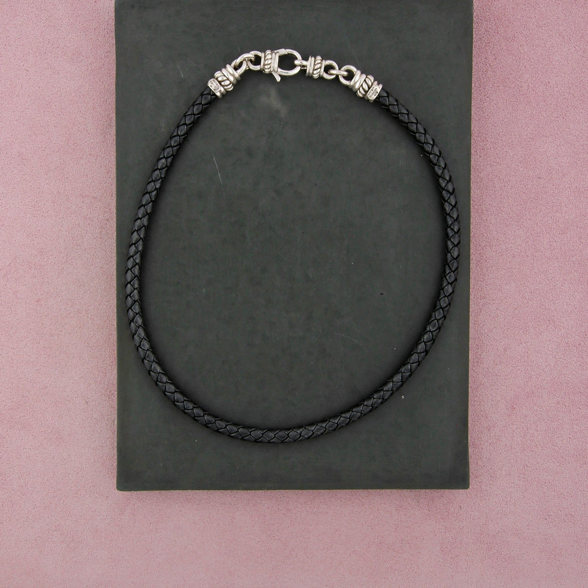 Judith Ripka Sterling Silver 7mm Black Leather Braided Magnetic Necklace 18in