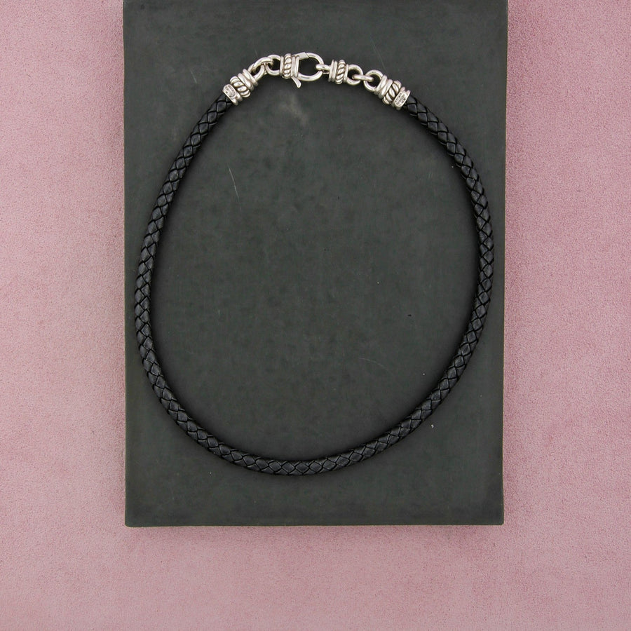Judith Ripka Sterling Silver 7mm Black Leather Braided Magnetic Necklace 18in