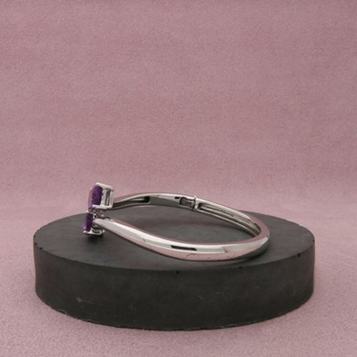 Michelle Albala Sterling Silver Amethyst Hinged Duo Bangle Bracelet Size 6.5in