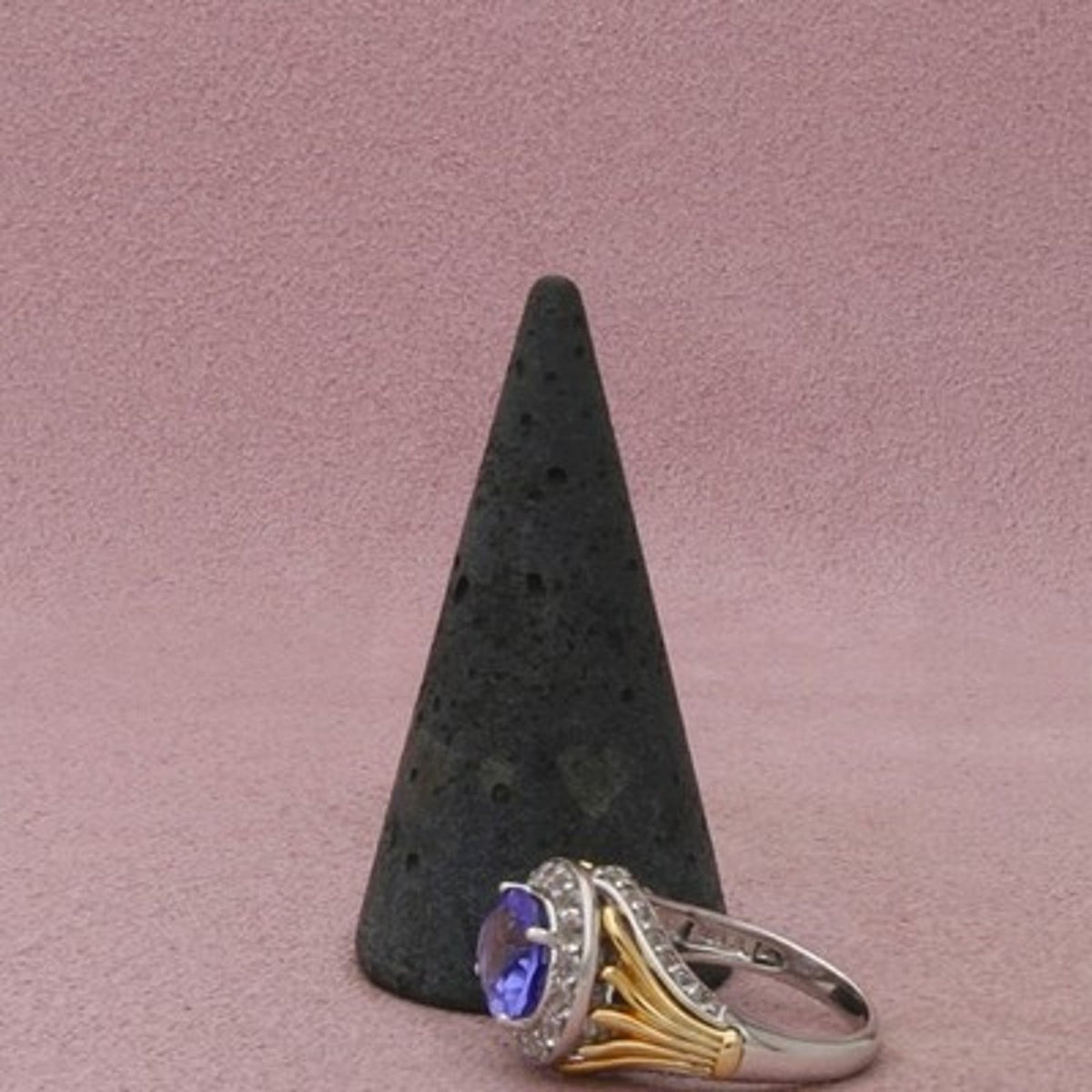 Sterling Silver Tanzanite & White Topaz Two-Tone Halo Split Shank Ring Size 6