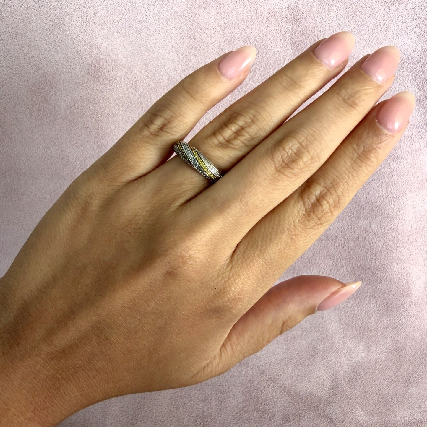 affinity sterling silver yellow & white diamond band ring size 5.75