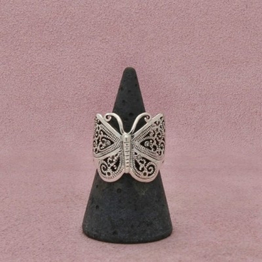 Sterling Silver Vintage Filigree Butterfly Openwork Ring Size 8