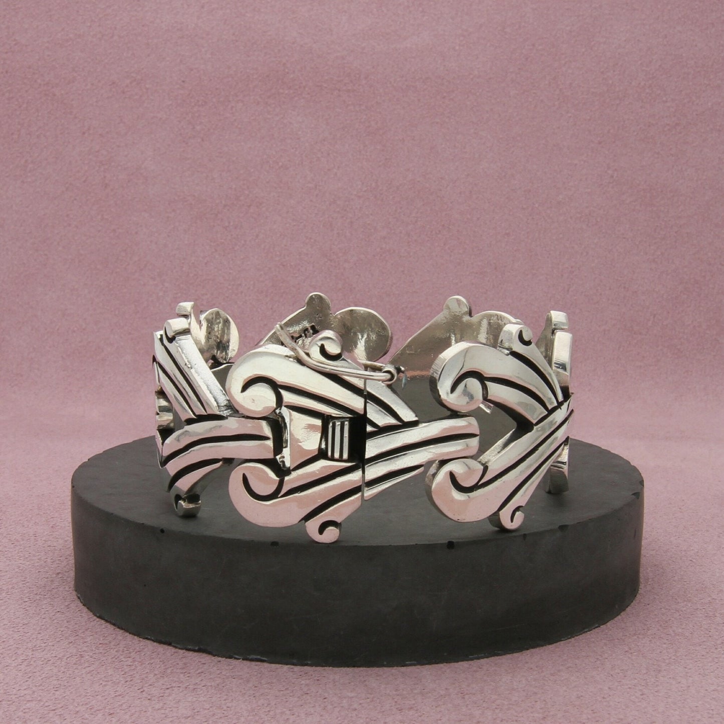 taxco mexico sterling silver vintage chunky scrolled link bracelet size 7in