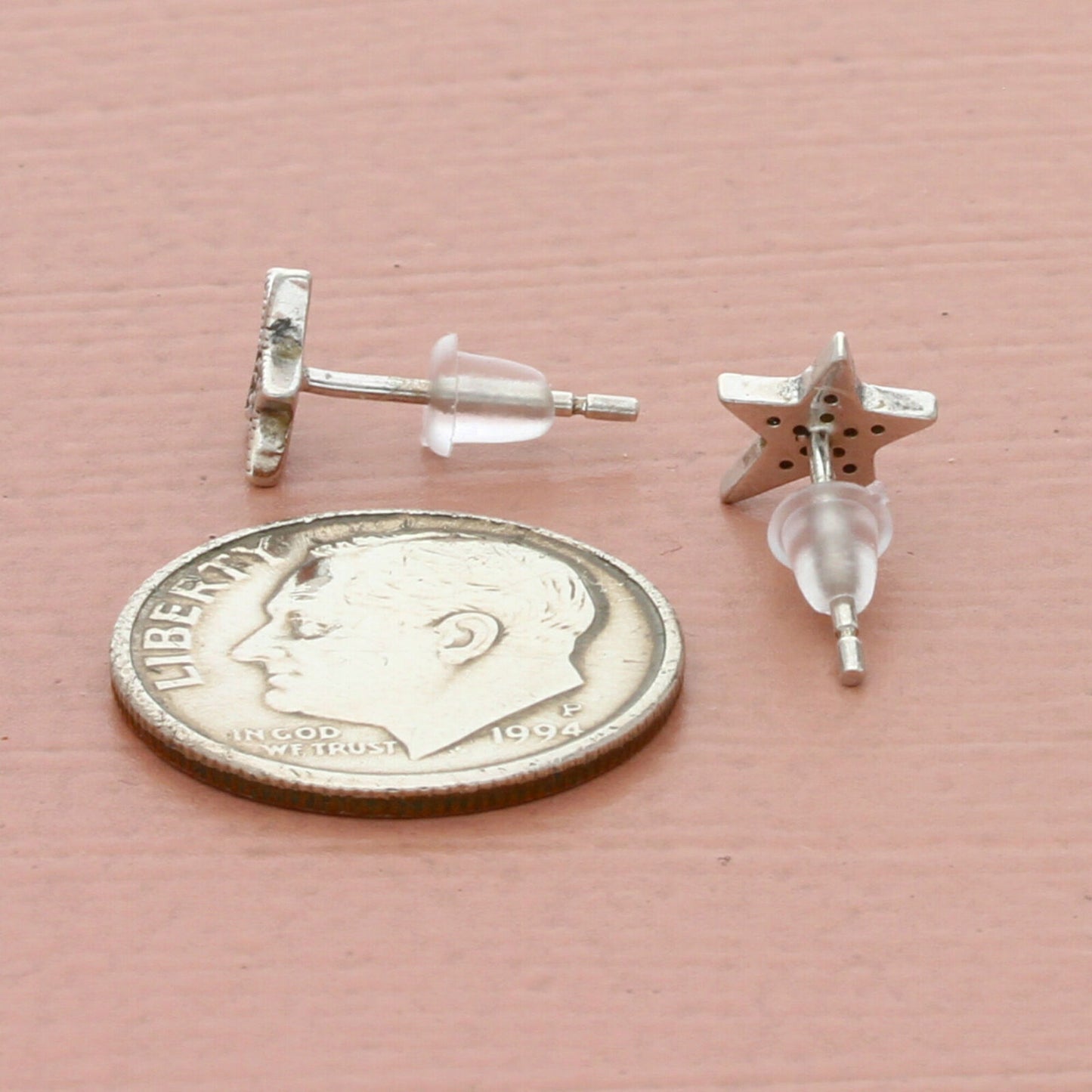 vintage sterling silver dainty cz stars stud earrings