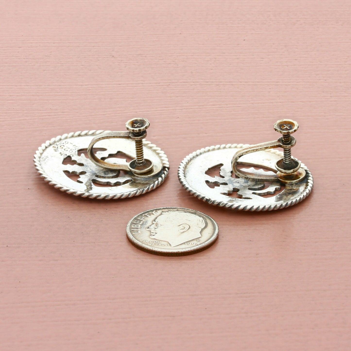 vintage sterling silver braided incan screw-back earrings