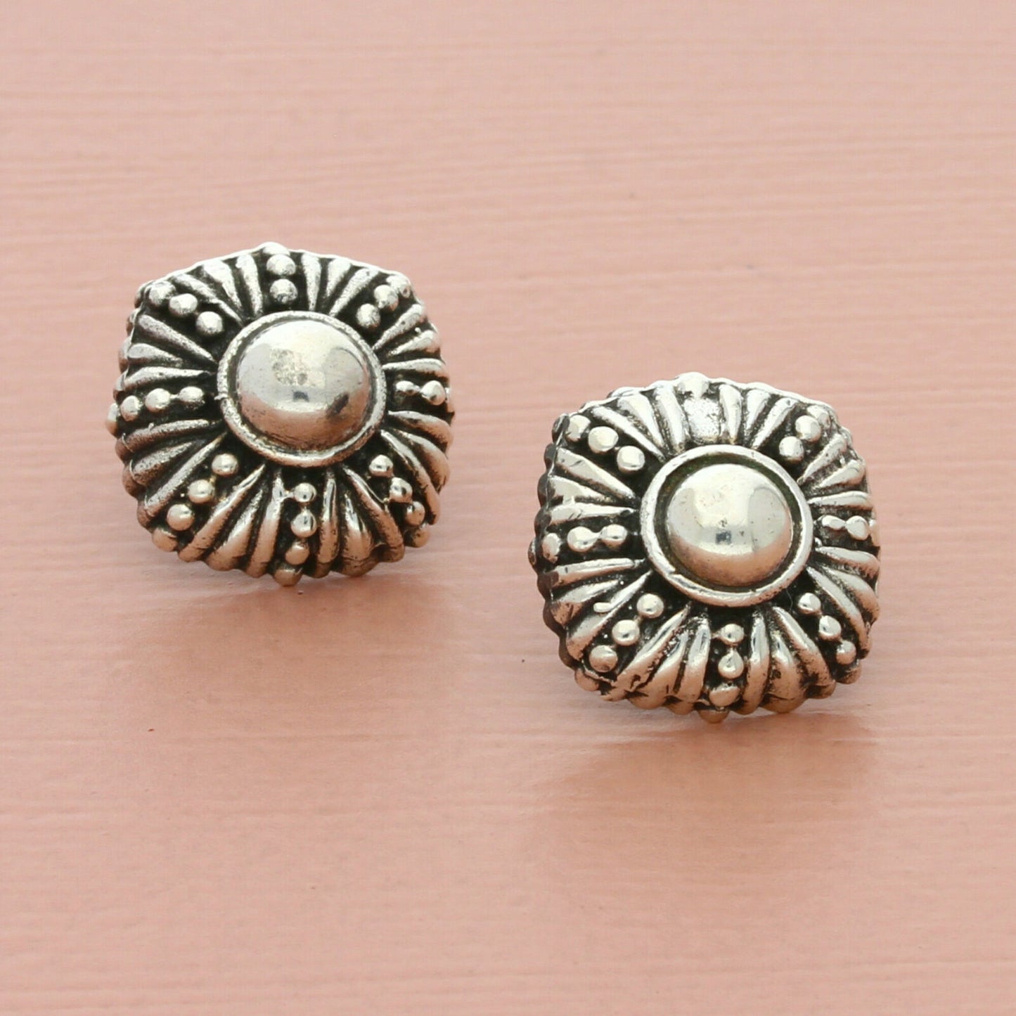 vintage sterling silver pebbled dome square post earrings