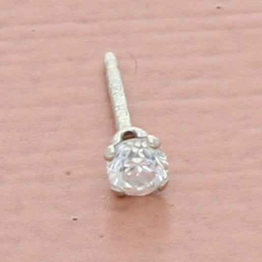 vintage sterling silver 0.03ct clear cz stud single earring