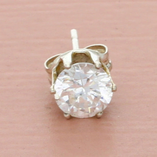 vintage sterling silver round-cut cz stud single earring