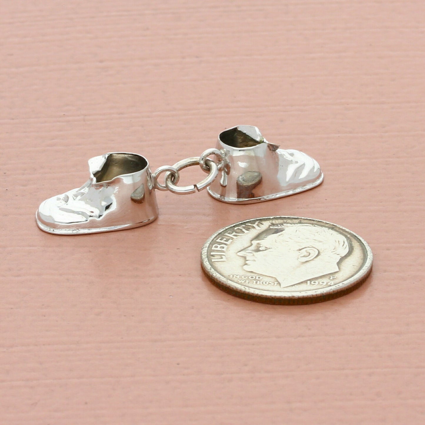 sterling silver vintage 3d engraved baby shoes charm