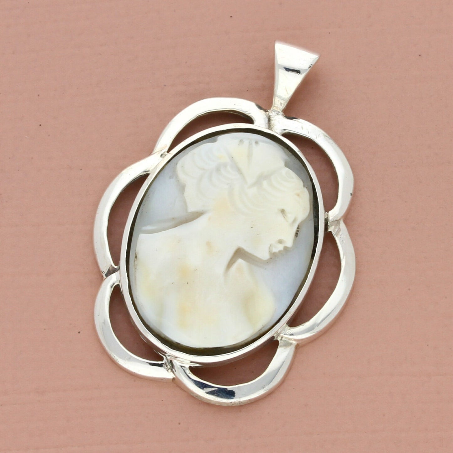 vintage sterling silver shell cameo silhouette pendant