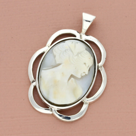 vintage sterling silver shell cameo silhouette pendant