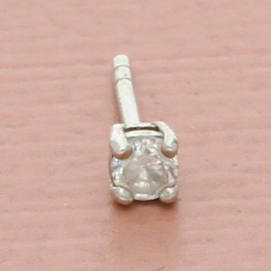 vintage sterling silver 0.05ct clear cz stud single earring