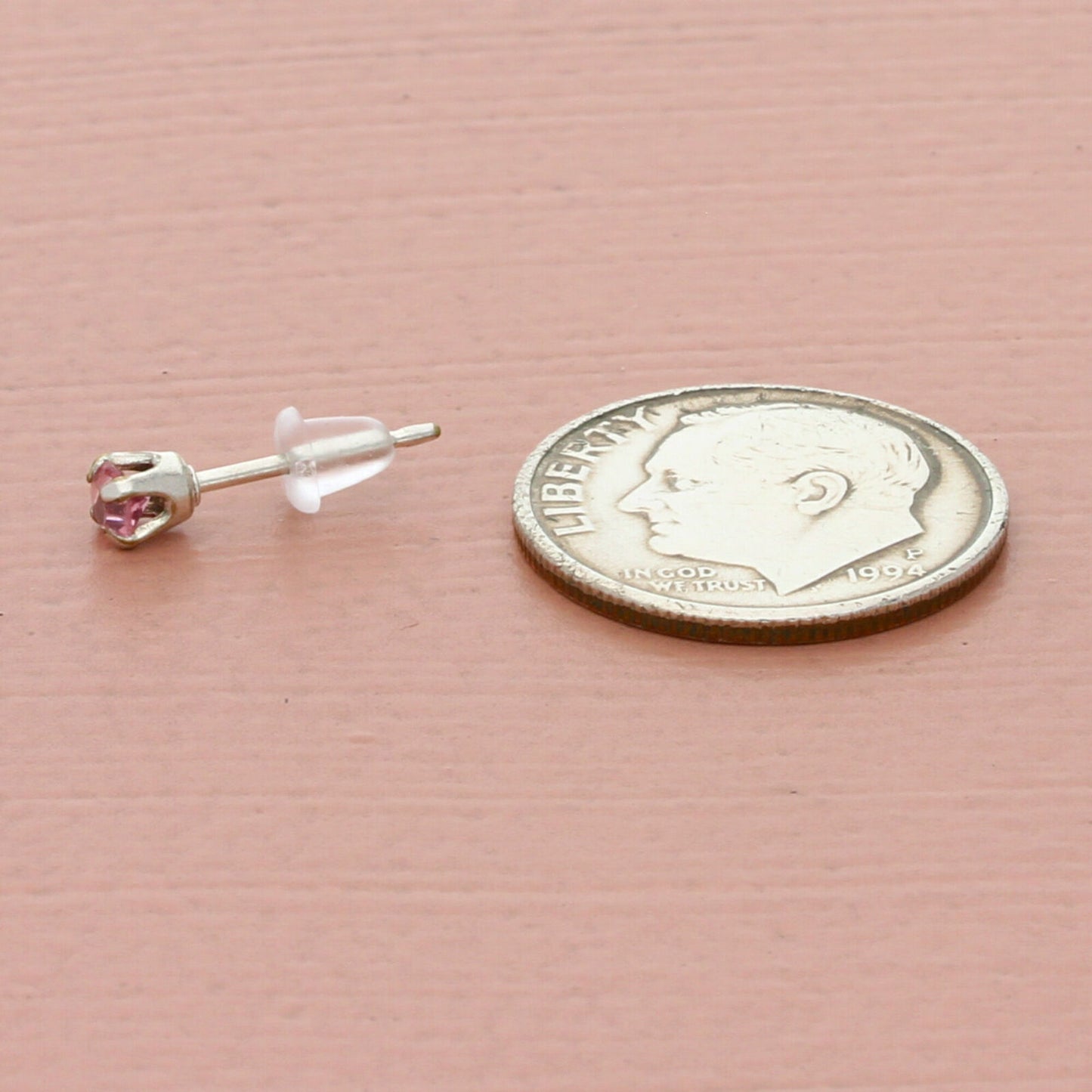 vintage sterling silver 0.05 pink cz stud single earring