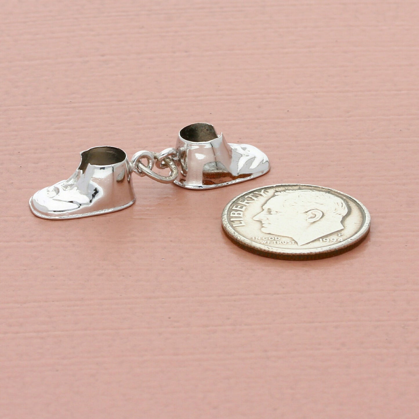 sterling silver vintage 3d engraved baby shoes charm