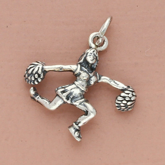 vintage sterling silver 3d cheerleader charm