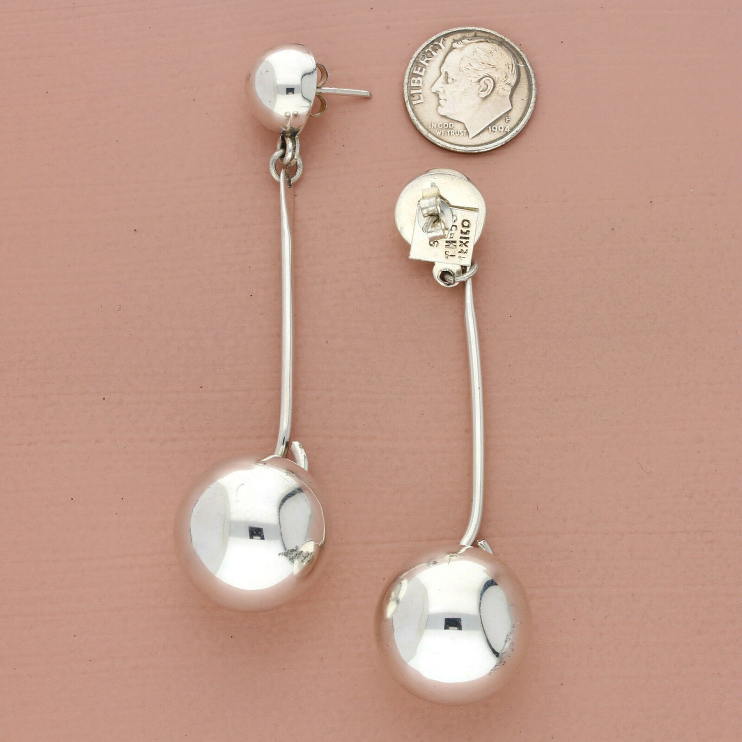 vintage sterling silver taxco mexico ball bead dangle earrings