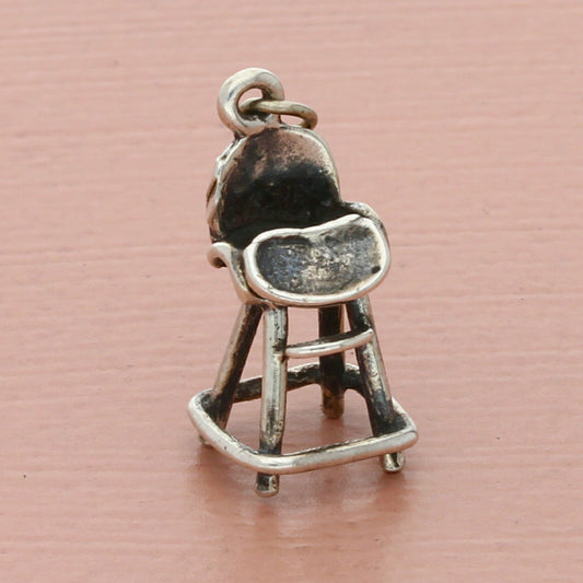 vintage sterling silver 3d baby high chair charm