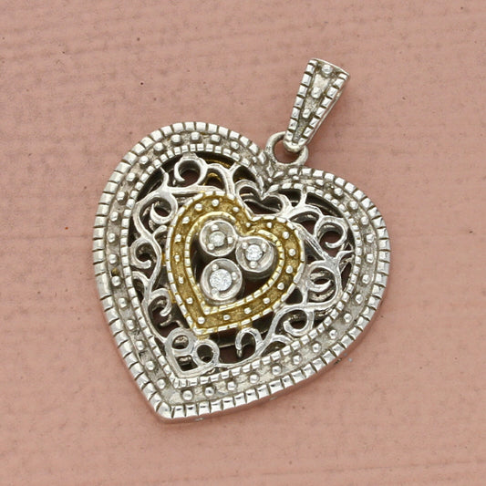 zales sterling silver diamond accent milgrain scroll heart pendant