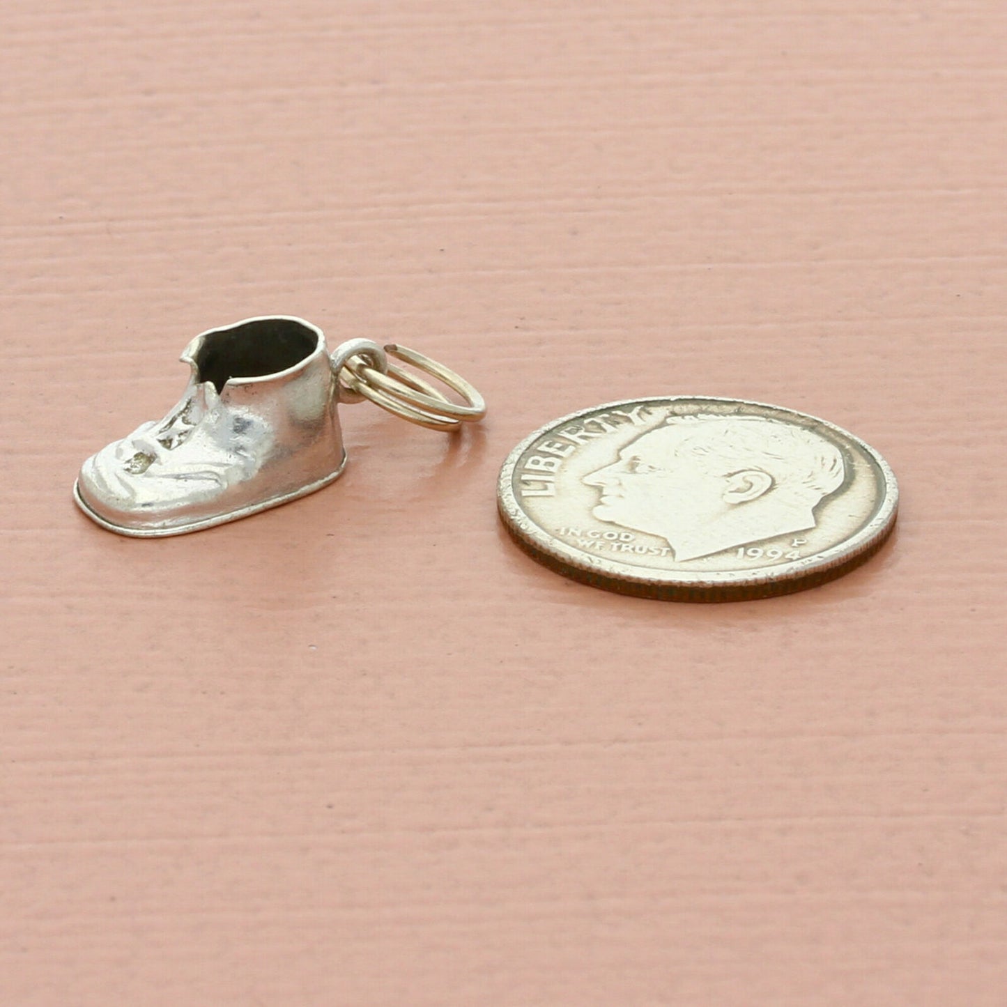 sterling silver vintage 3d engraved baby shoe charm