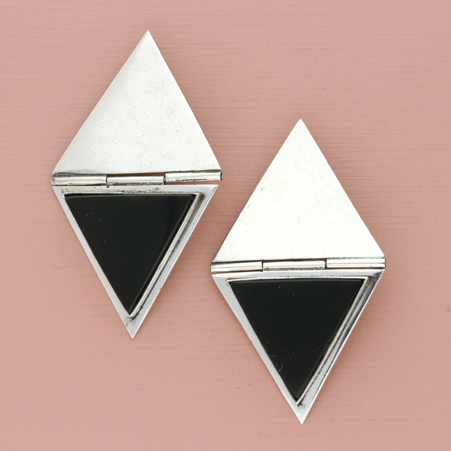 taxco mexico sterling silver vintage onyx hinged clip-on earrings