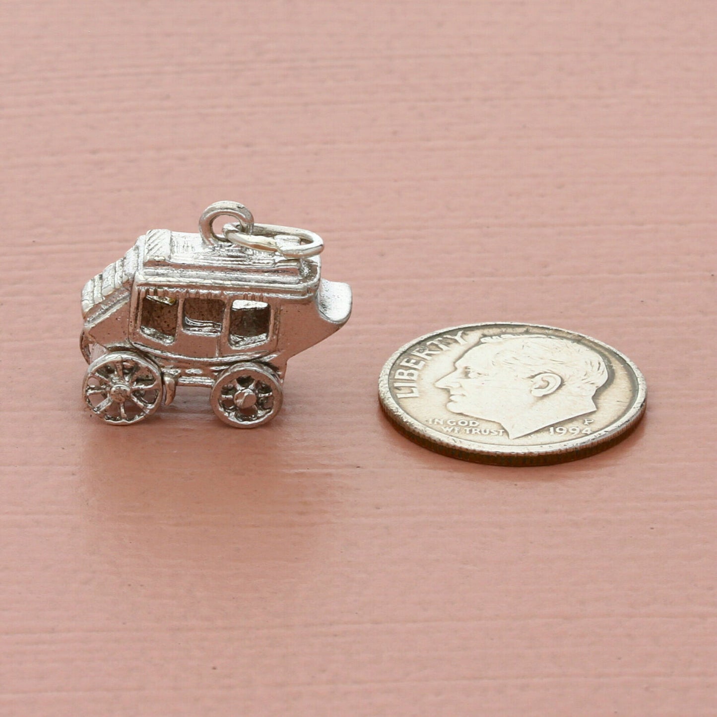 vintage sterling silver 3d stagecoach wagon (moves) charm