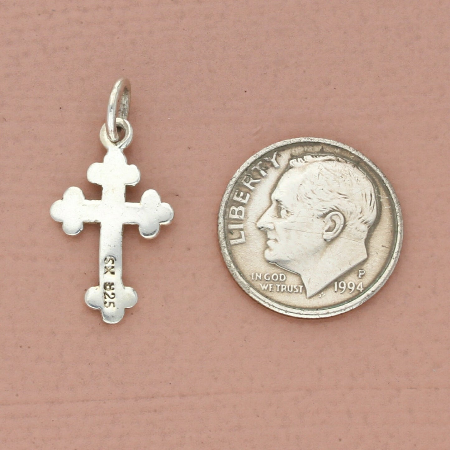 vintage sterling silver dainty pebbled faith cross charm