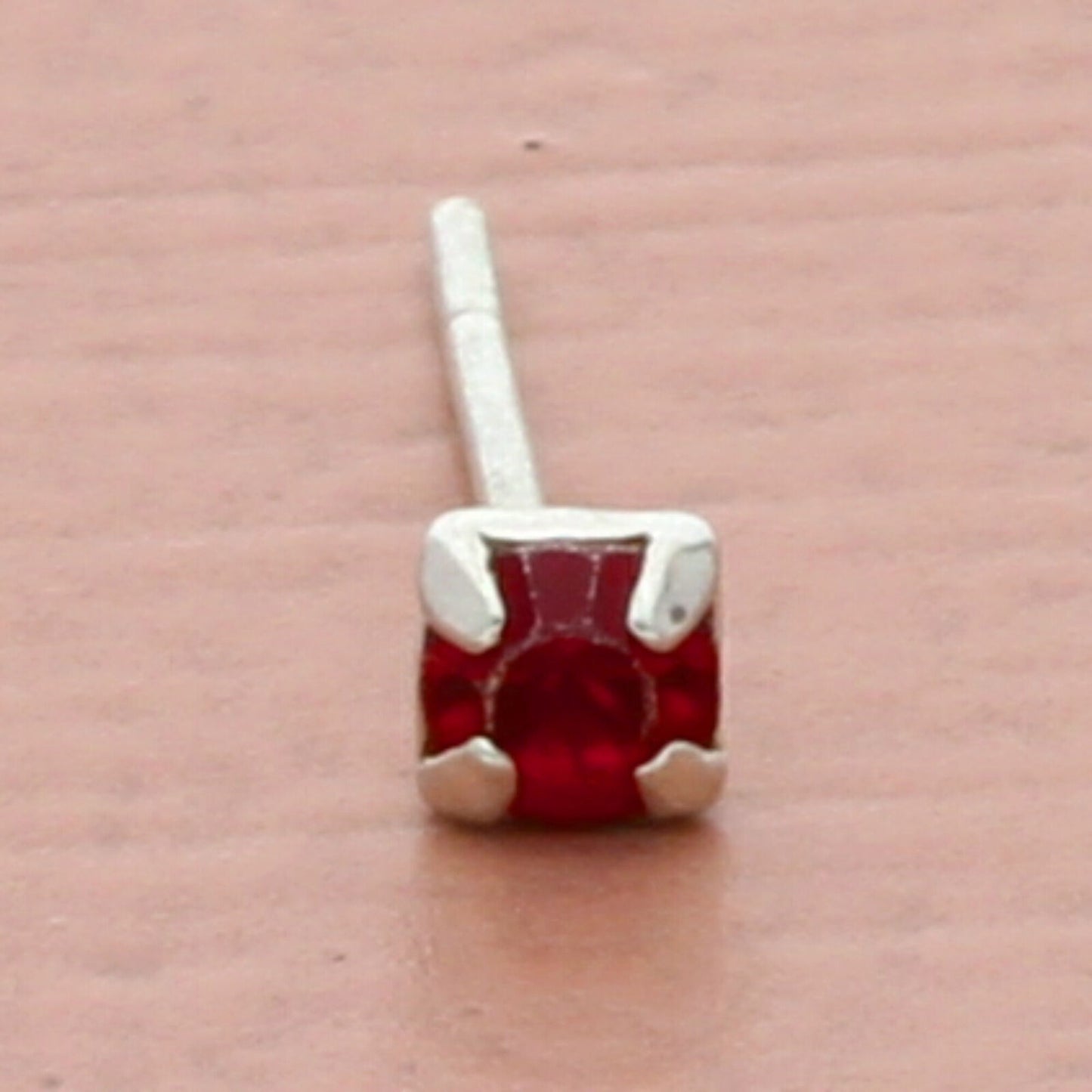 vintage sterling silver square red cz stud single earring