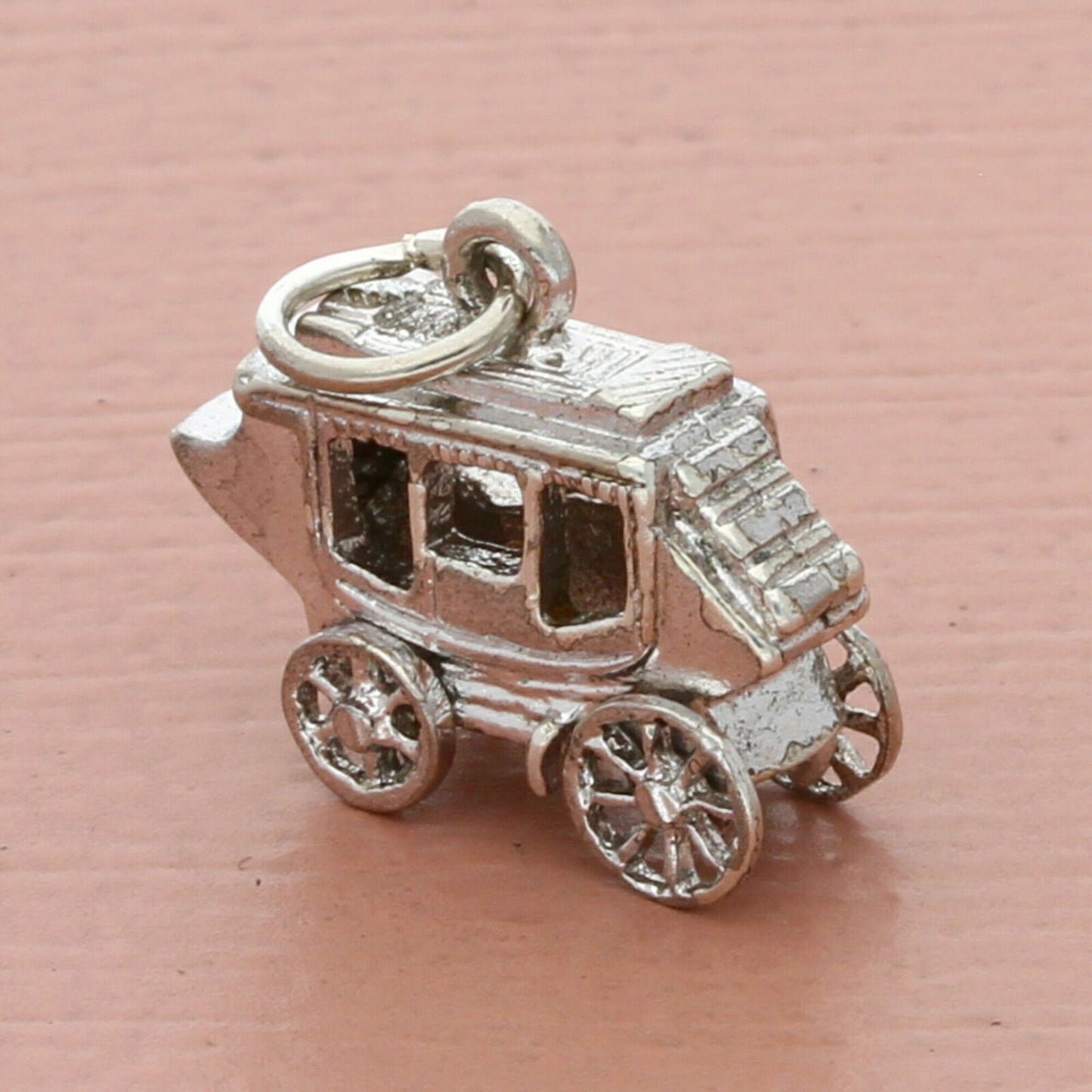 vintage sterling silver 3d stagecoach wagon (moves) charm