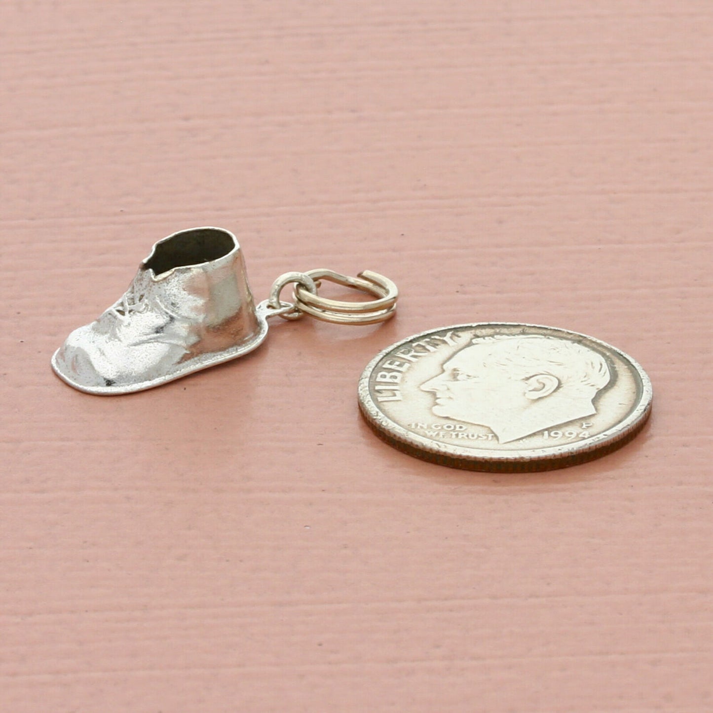 sterling silver vintage 3d engraved baby shoe charm