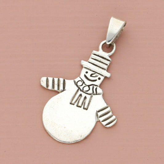 sterling silver winter snowman pendant