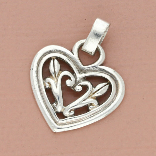 vintage sterling silver scroll love heart pendant