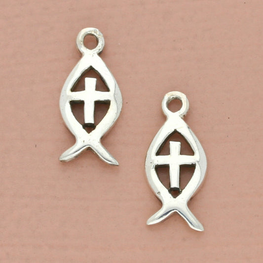 vintage sterling silver ichthus fish cross earring charms