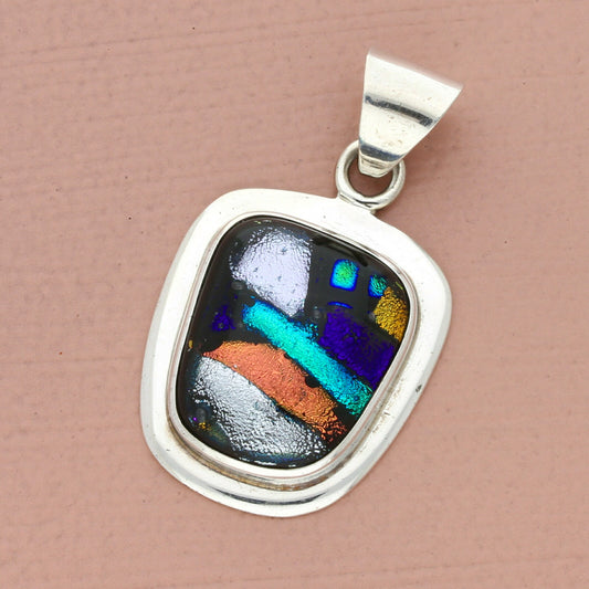 vintage sterling silver multi colored dichroic glass pendant