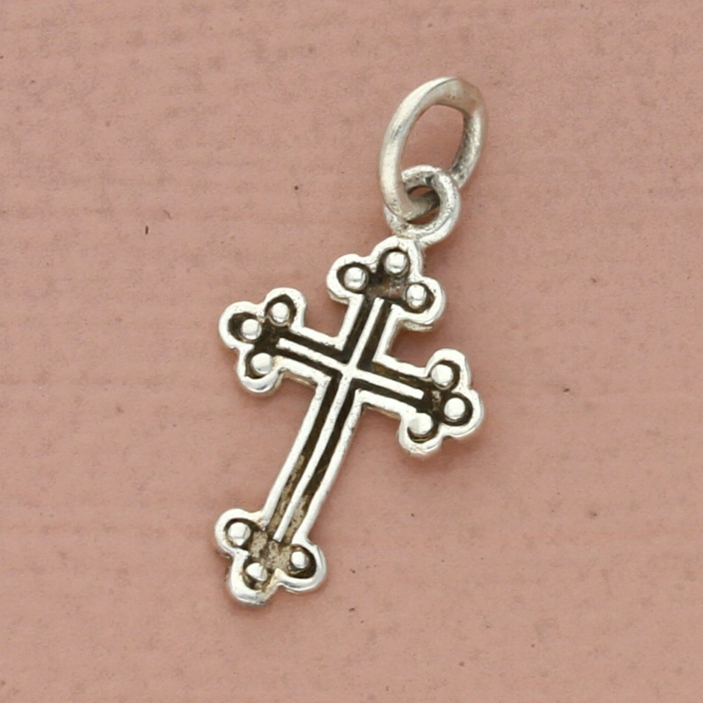 vintage sterling silver dainty pebbled faith cross charm