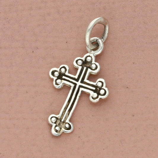 vintage sterling silver dainty pebbled faith cross charm