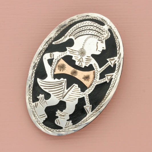 taxco mexico sterling silver & copper aztec warrior pendant brooch