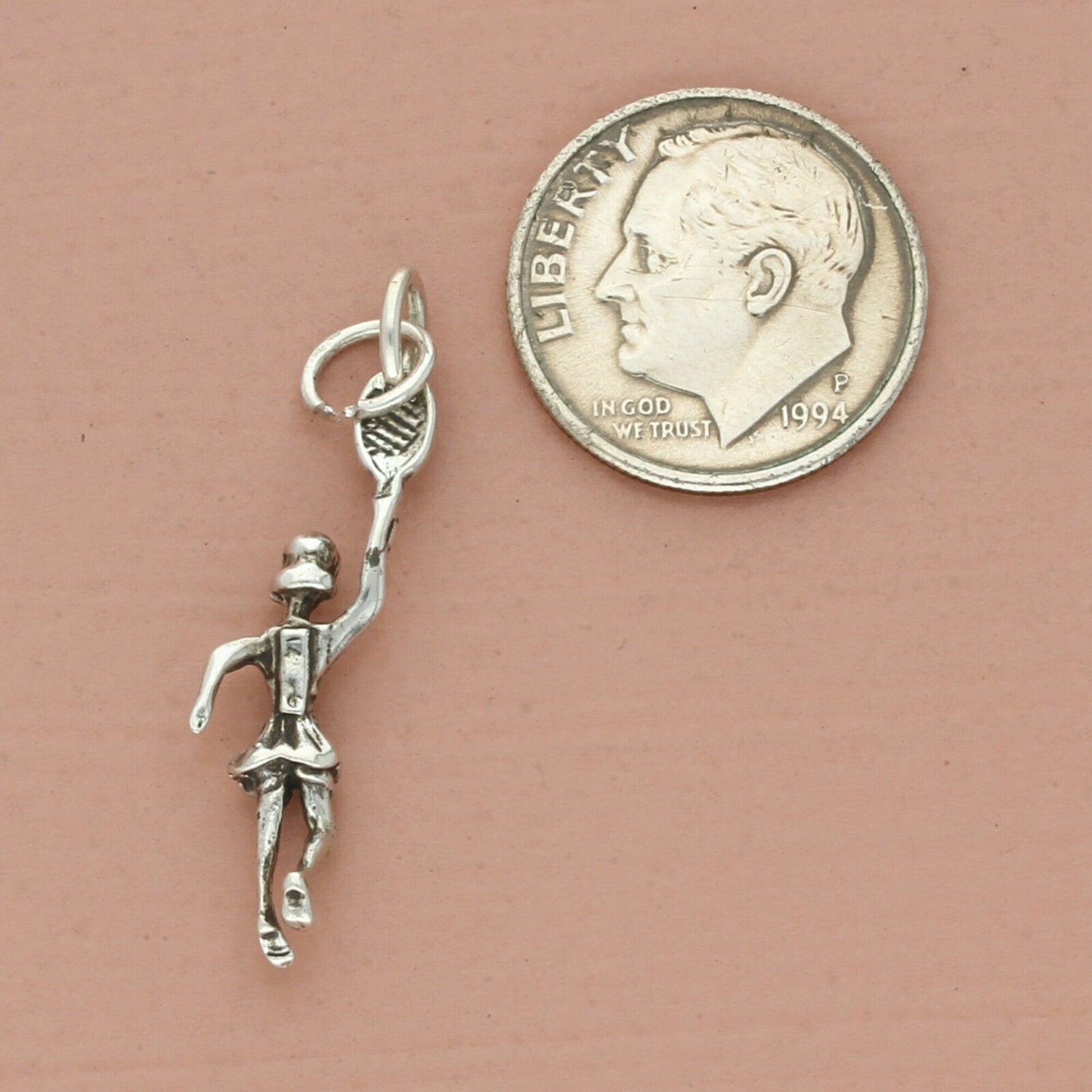 vintage sterling silver 3d woman girl tennis player charm