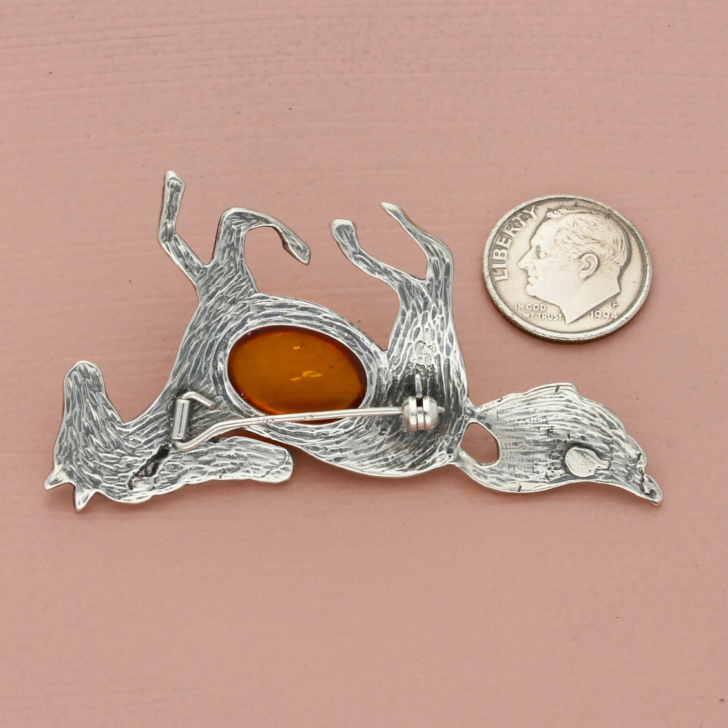 vintage sterling silver amber jelly belly galloping horse brooch