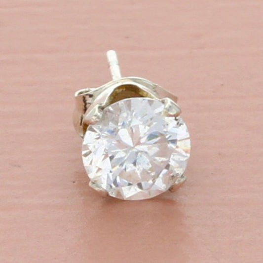 vintage sterling silver round-cut cz stud single earring