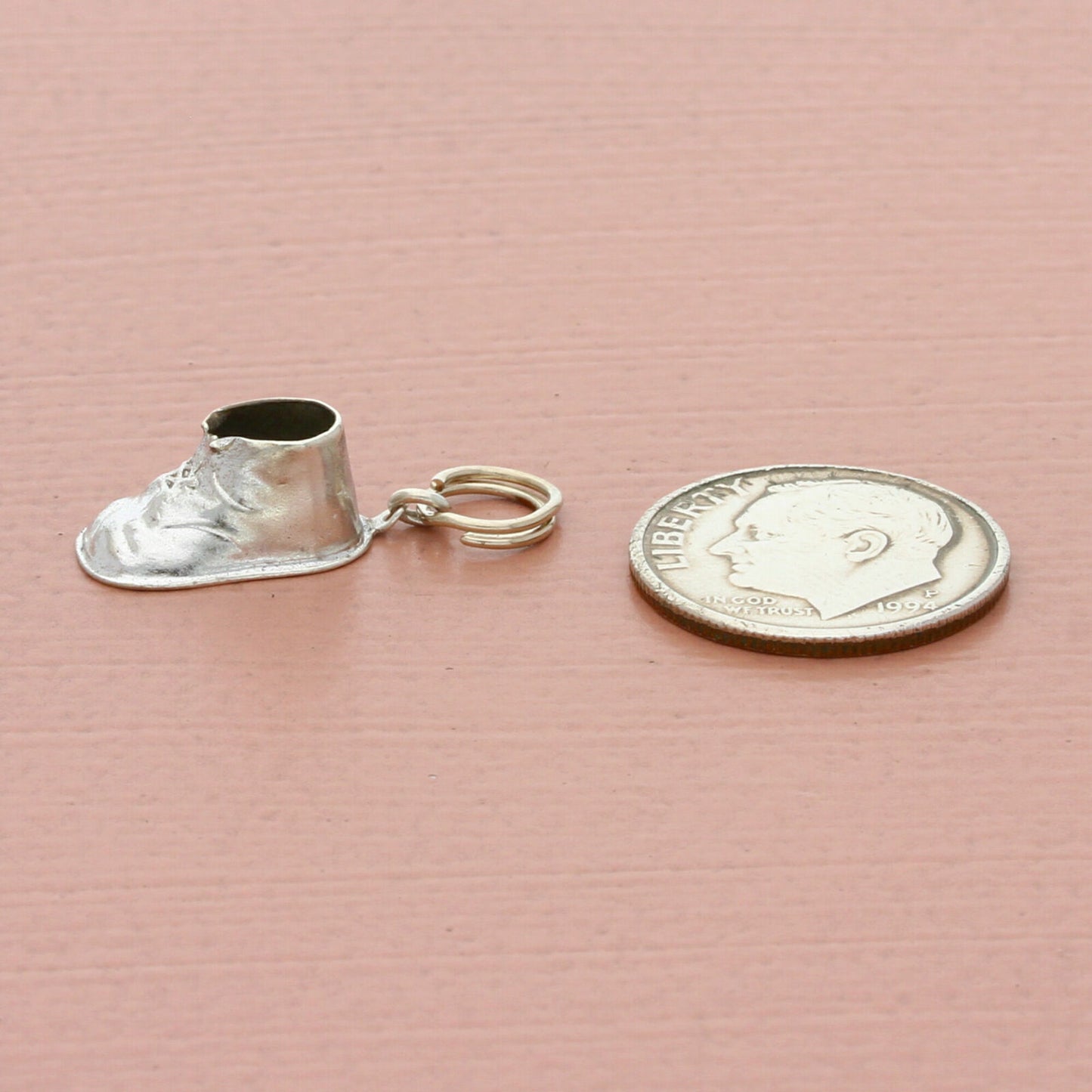 sterling silver vintage 3d engraved baby shoe charm