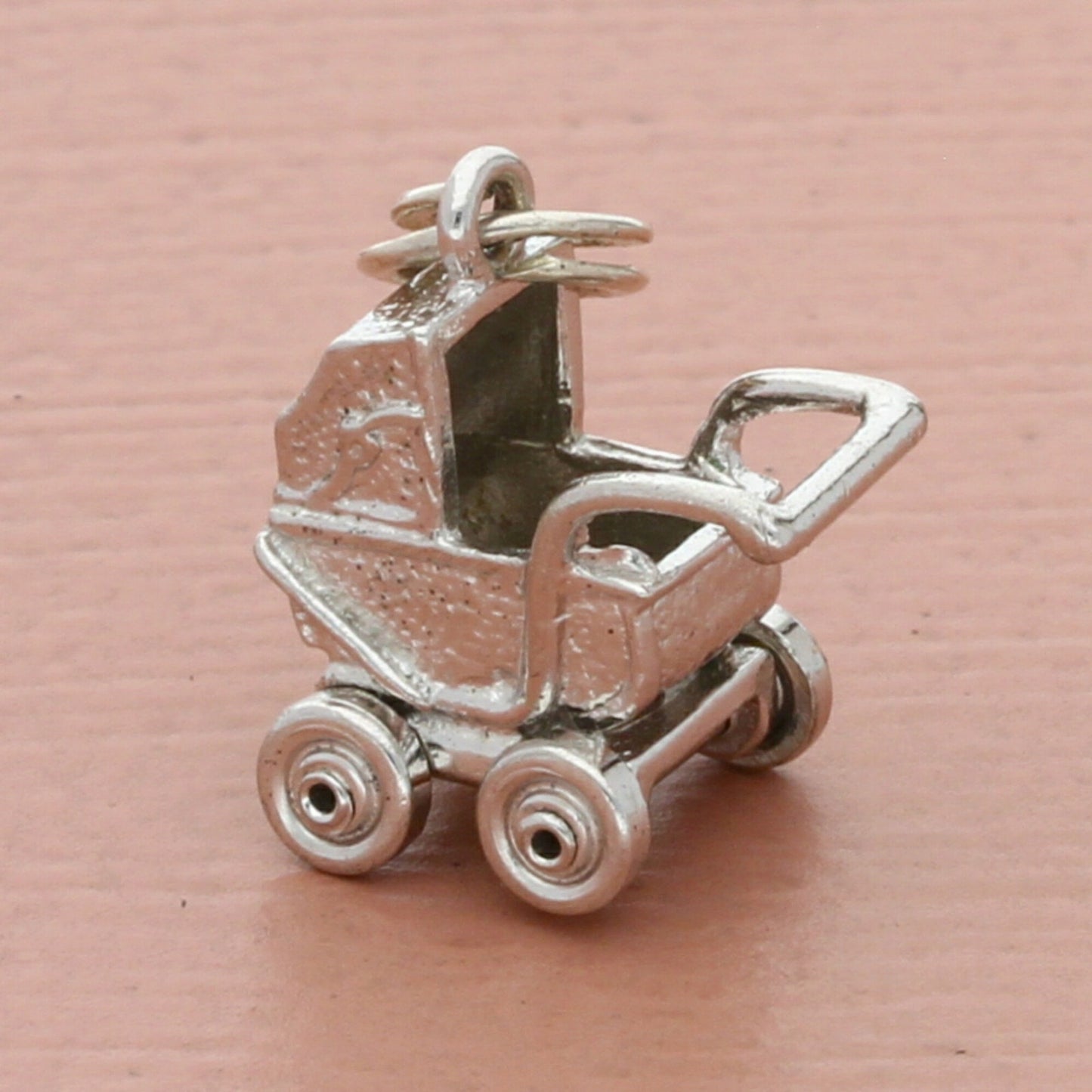 vintage sterling silver 3d baby carriage stroller charm