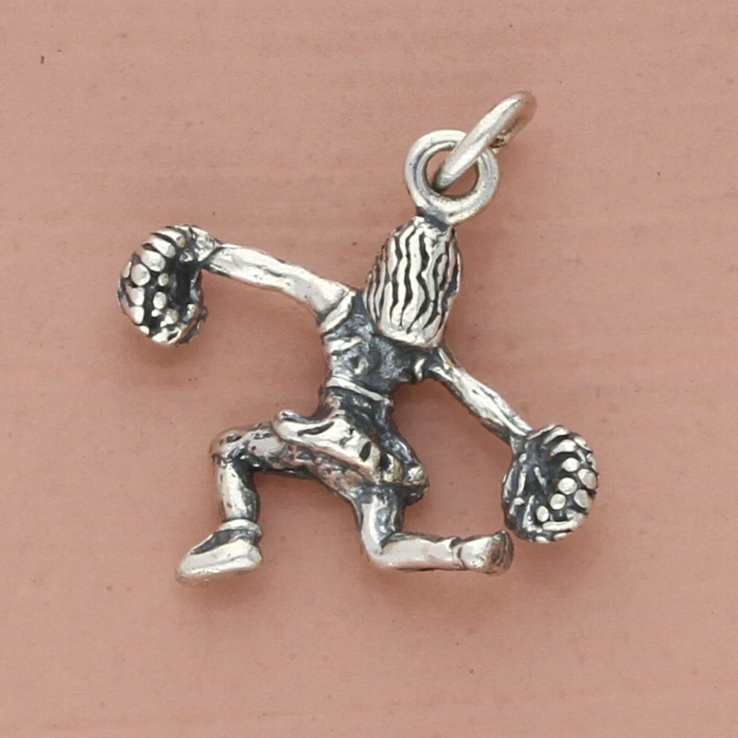 vintage sterling silver 3d cheerleader charm