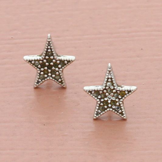 vintage sterling silver dainty cz stars stud earrings