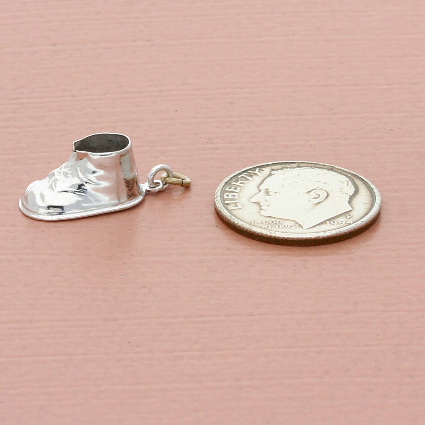 sterling silver vintage 3d engraved baby shoe charm
