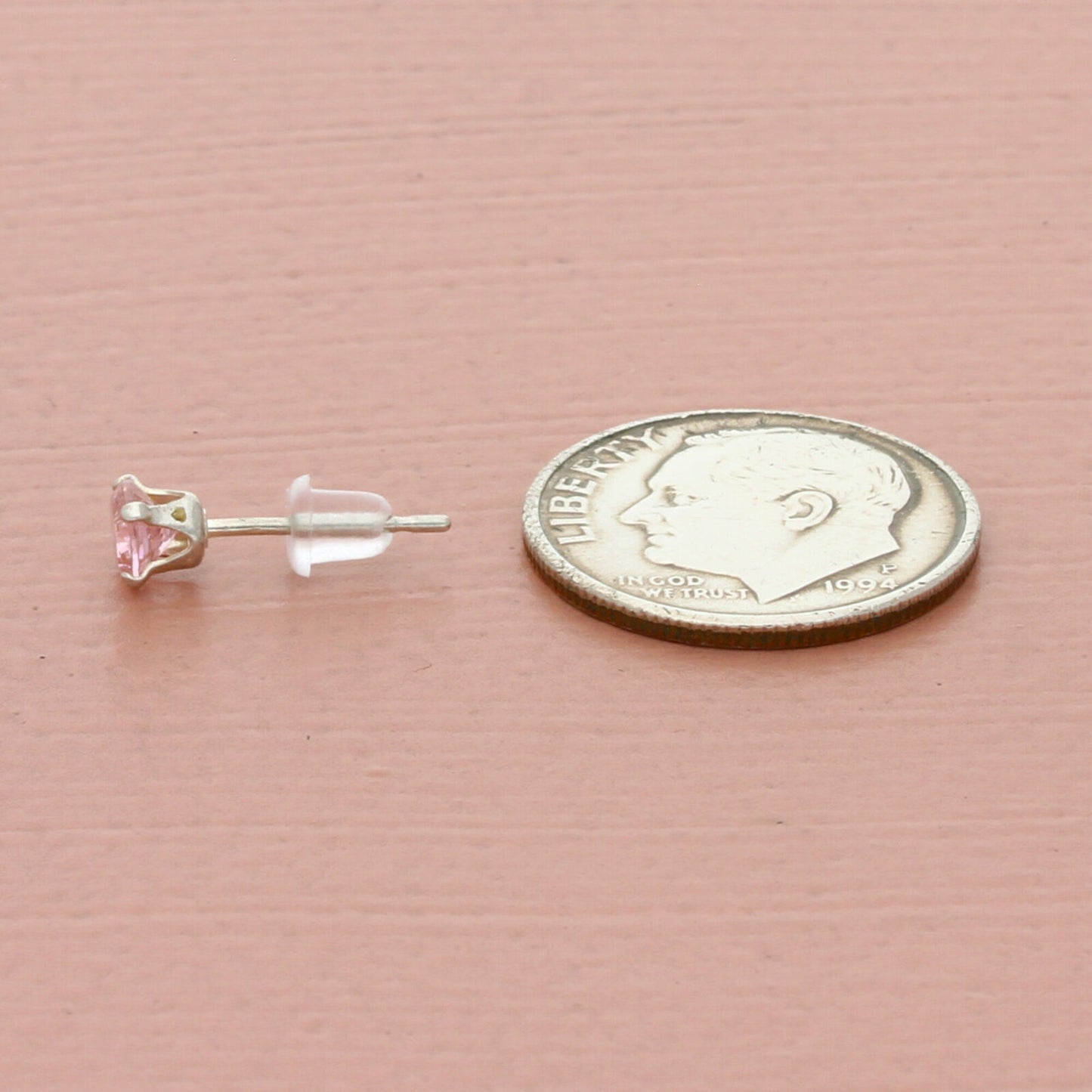 vintage sterling silver 0.25ct pink cz stud single earring