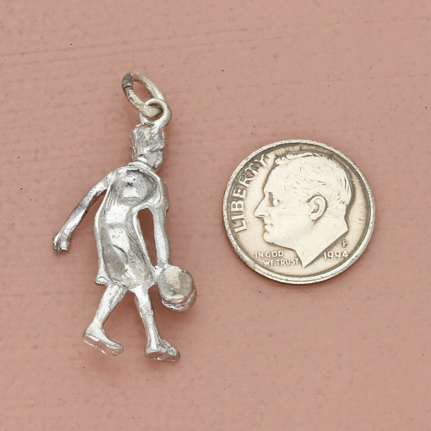 vintage sterling silver girl bowling charm