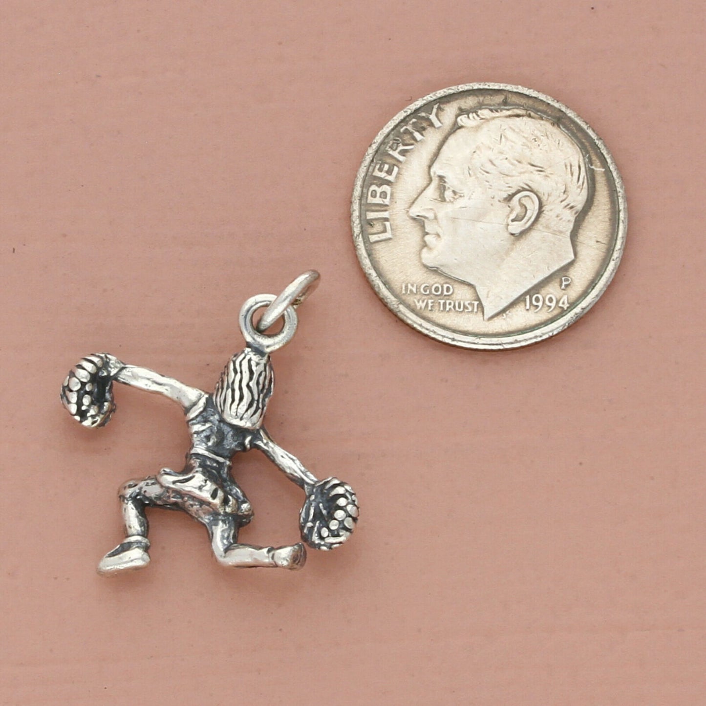 vintage sterling silver 3d cheerleader charm