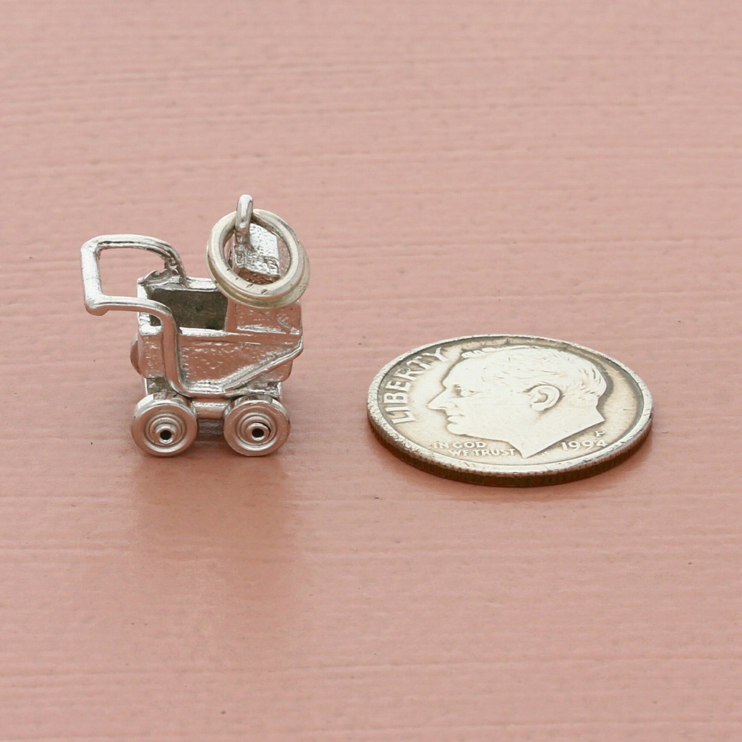 vintage sterling silver 3d baby carriage stroller charm