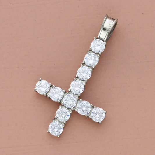 vintage sterling silver round-cut cz cross drop pendant